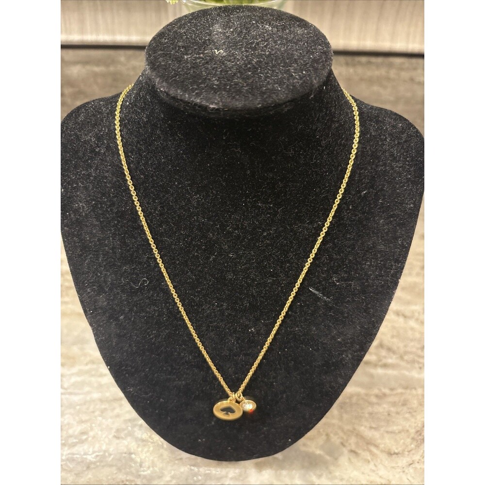 Kate Spade Gold Tone Spade Pendant Necklace Crystal Charm